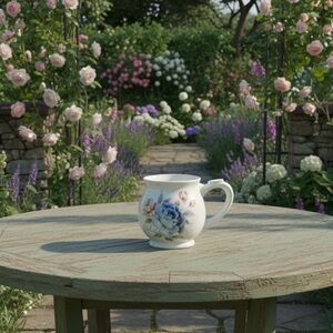 Blue Floral Butterfly Hot Tea Coffee on Ceramic White Cup Tea Leaf Bag Holder